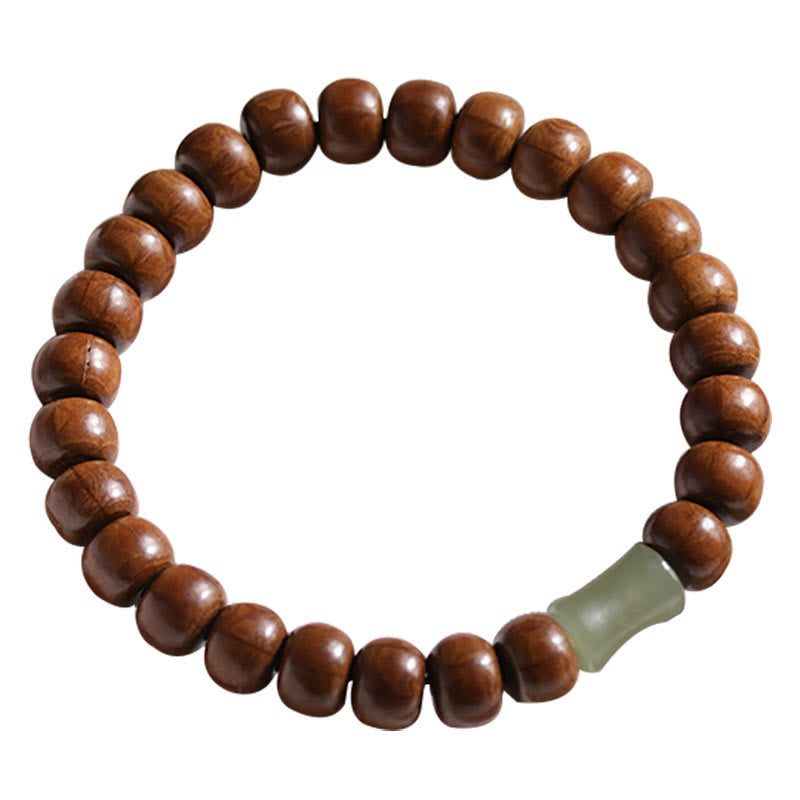 6*8mm Abelia Biflora Wood & Hetian Jade Protection Bracelet