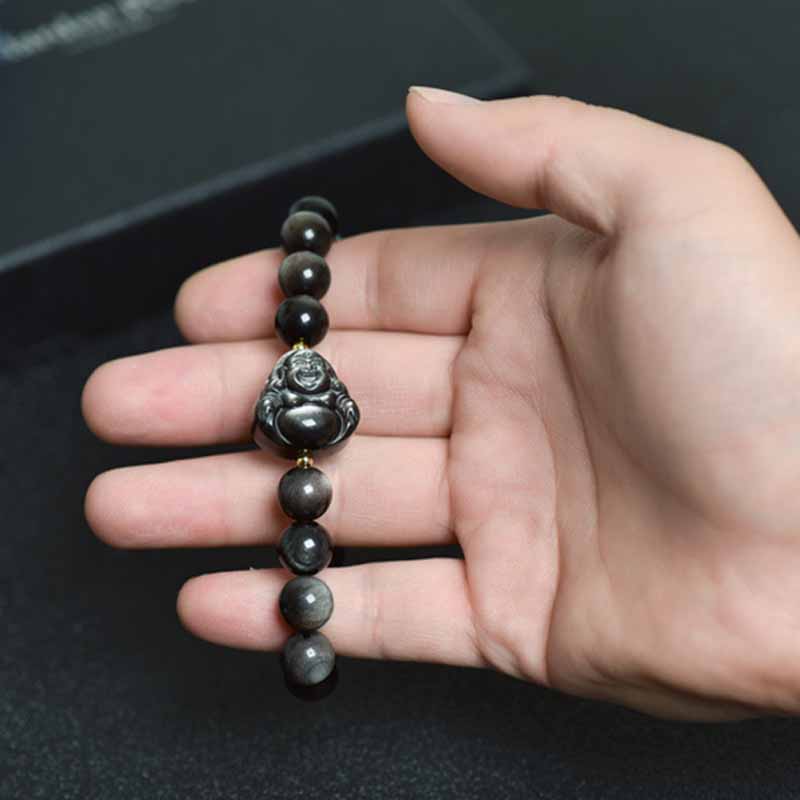 Silver Sheen Obsidian Protection Bracelet 8mm Meditation Beads