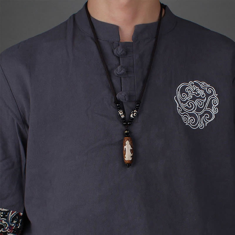 Om Mani Padme Hum Dzi Bead Necklace with Avalokitesvara Pattern