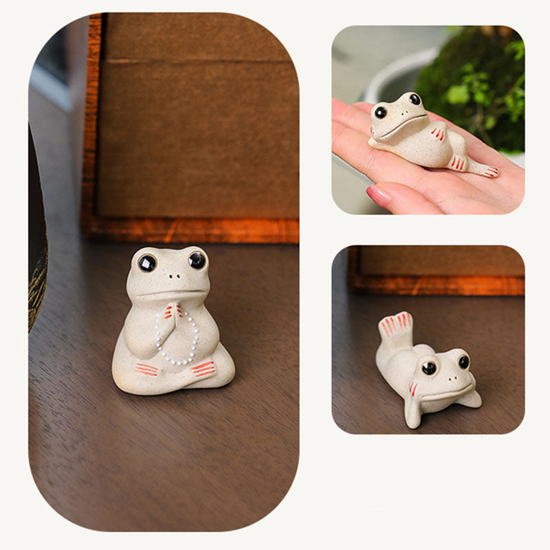 Mini Ceramic Praying Frog Figurine for Wealth and Prosperity