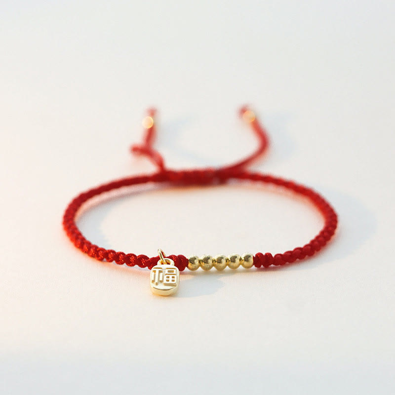 Fu Character Red String Bracelet for Luck & Protection
