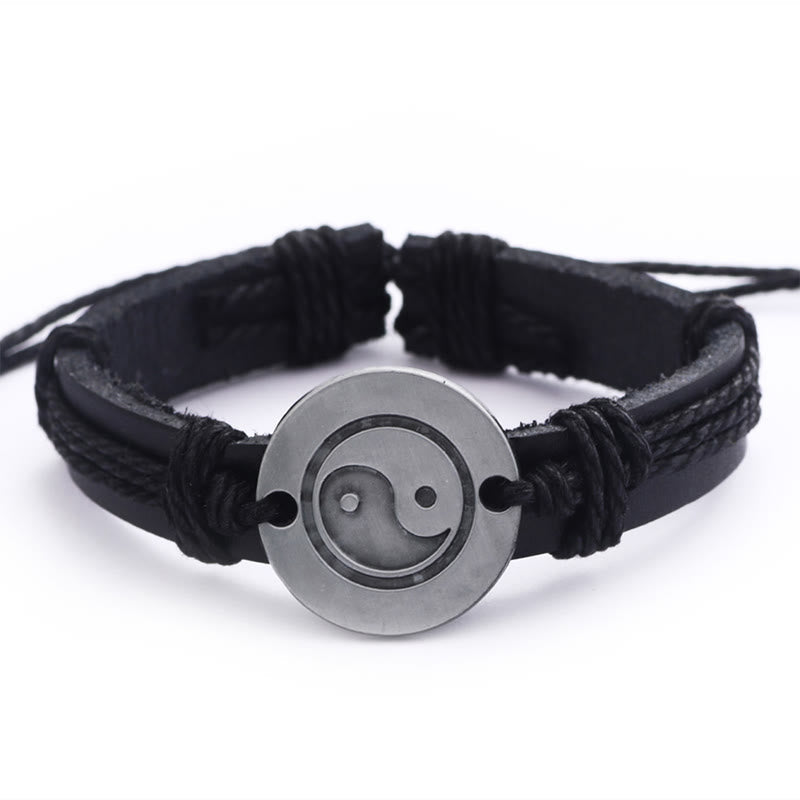Adjustable Yin Yang Leather Harmony Bracelet 23cm