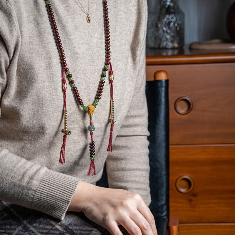 108 Beads Bodhi Seed Mala Bracelet with Hetian Cyan Jade Protection