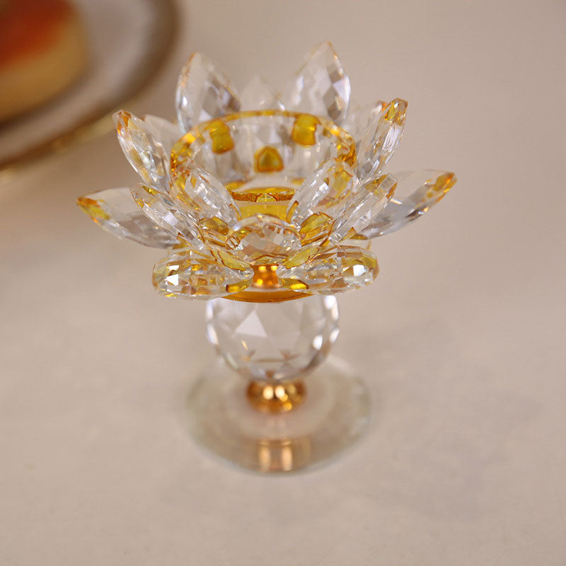 Citrine & White Crystal Tibetan Lotus Candlestick Ornament