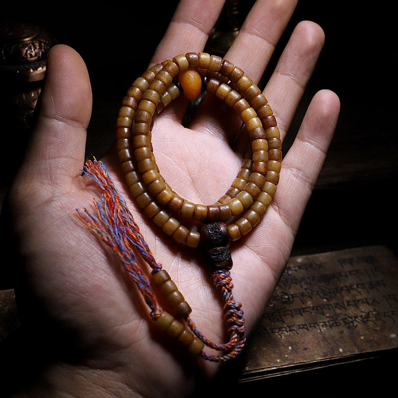 Yak Bone Amber 108 Bead Mala Bracelet for Balance