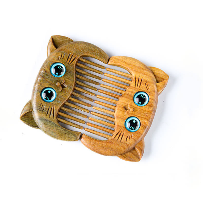 Green Sandalwood Cure Comb with Cat Pattern for Positive Energy