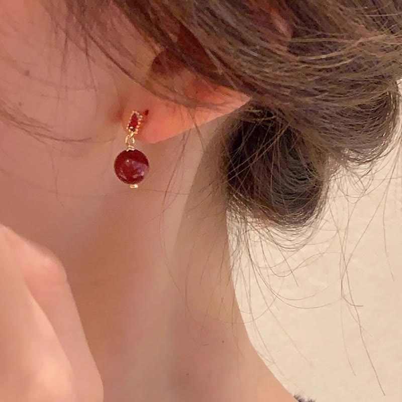 Cinnabar Earrings 925 Silver Posts & 14K Gold Calm Beads