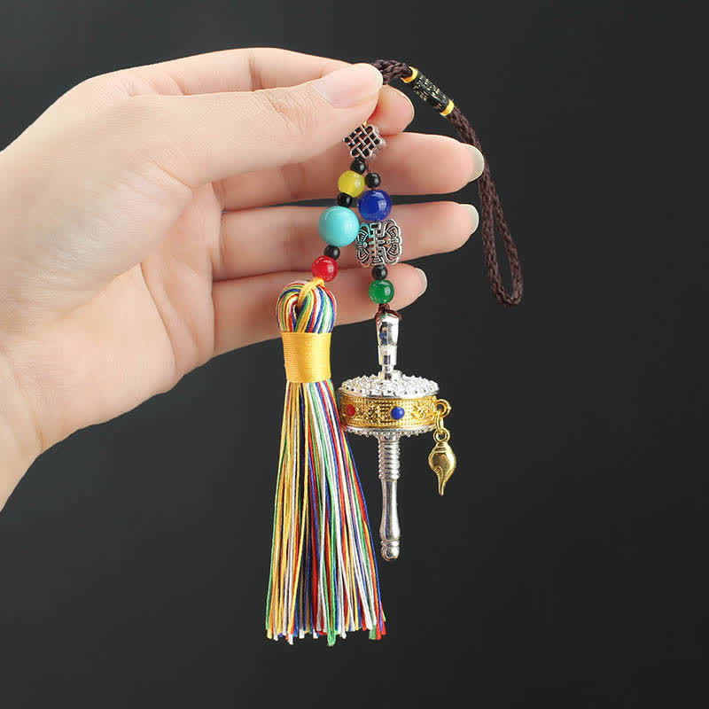 Om Mani Padme Hum Prayer Wheel Tassel Car Hanging