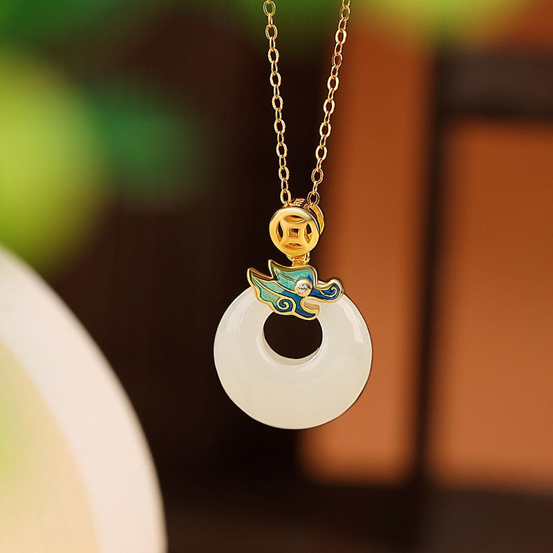 Hetian Jade Dragon Peace Buckle Necklace | Protection & Luck