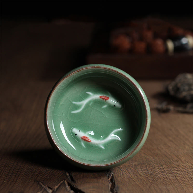 Colorful Koi Fish Ceramic Teacup 60ml | Zen Decor