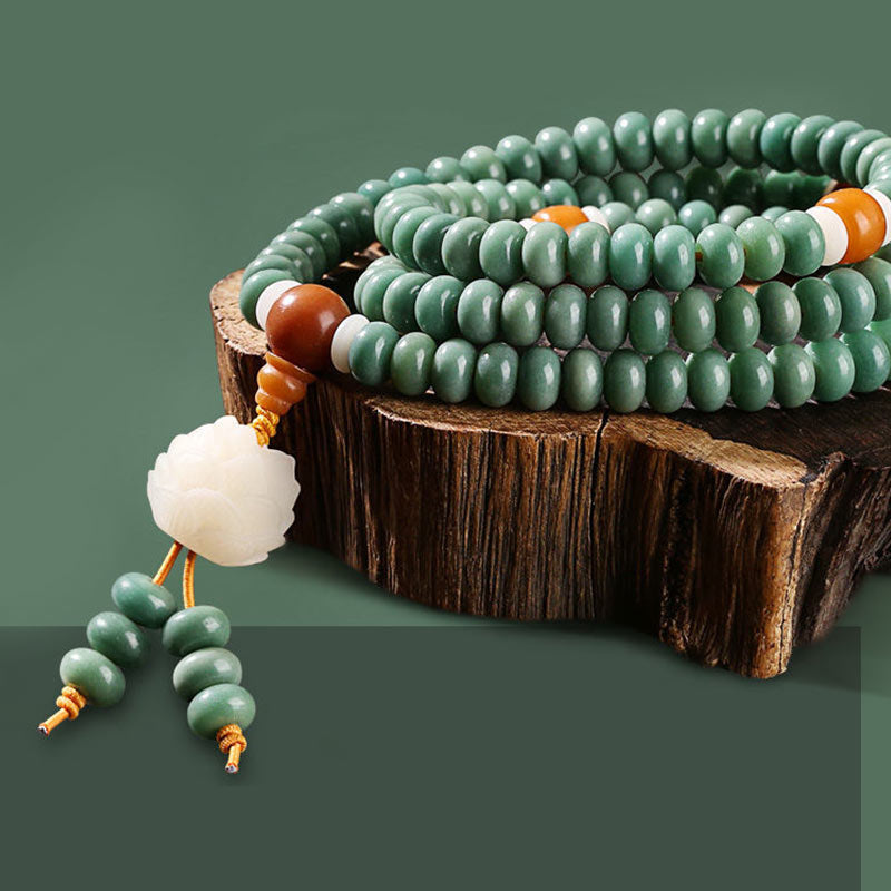 108-Bead Bodhi Seed Success Bracelet with Lotus Symbol