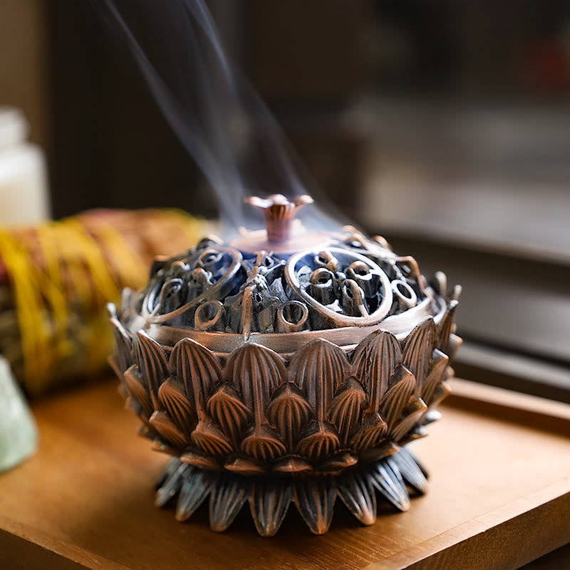 Lotus Shaped Zinc Alloy Incense Burner for Meditation
