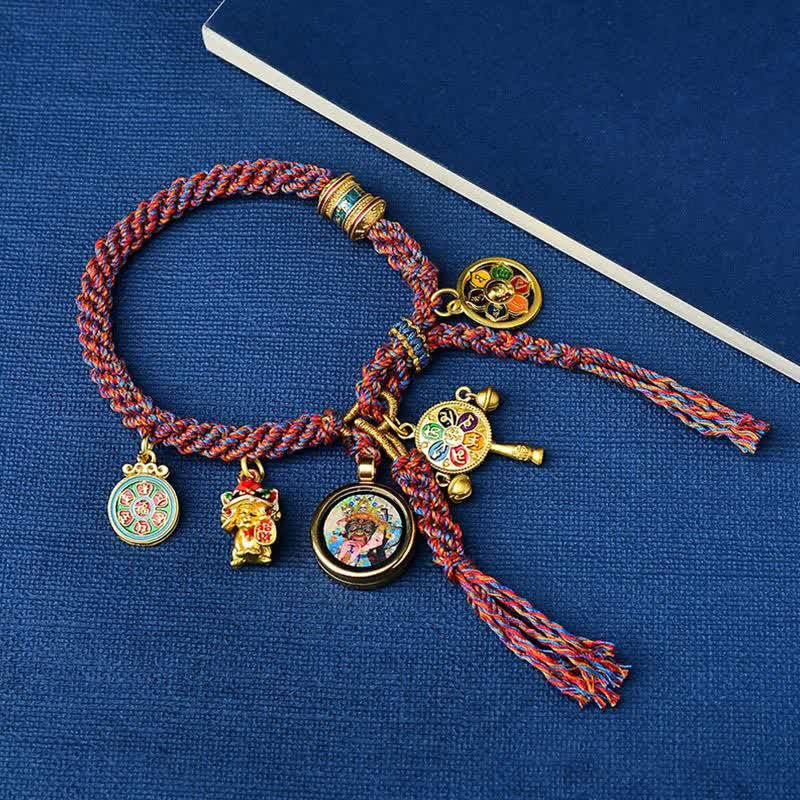 Tibetan Green Tara & Zakiram Red String Bracelet for Wealth
