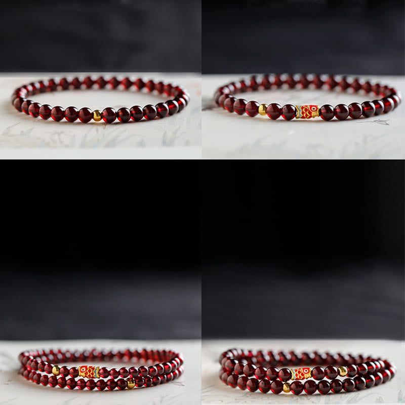 5mm Garnet Bracelet with 999 Gold Koi Fish for Protection