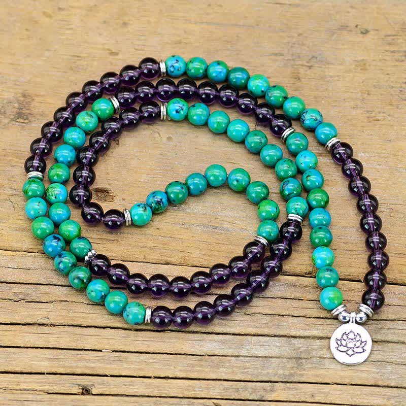 Amethyst Green Aventurine Lotus Bracelet for Spiritual Balance