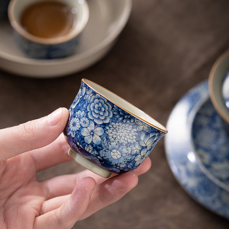 Vintage Lotus Ceramic Teacup | Handmade Floral Tableware