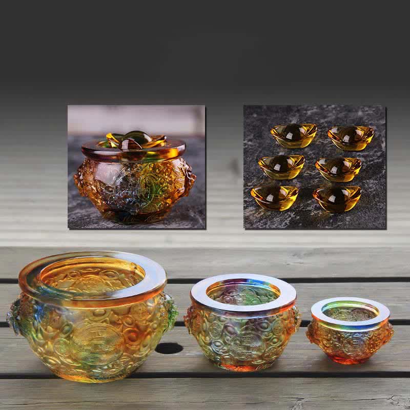 Handmade Liuli Crystal Treasure Bowl for Zen Home Decor