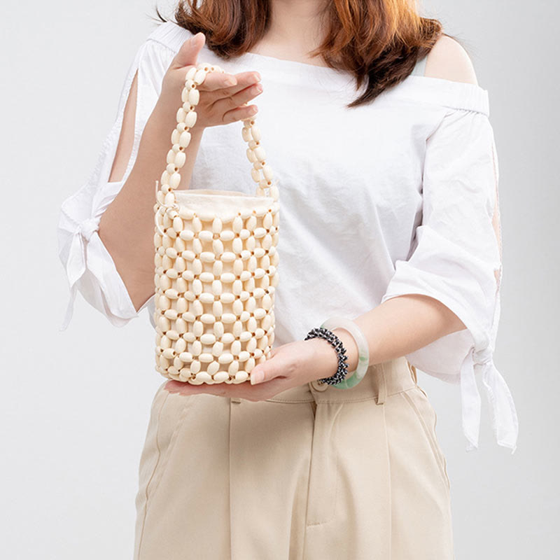 Crude Wood Handbag with Wooden Beads for Spiritual Accessories