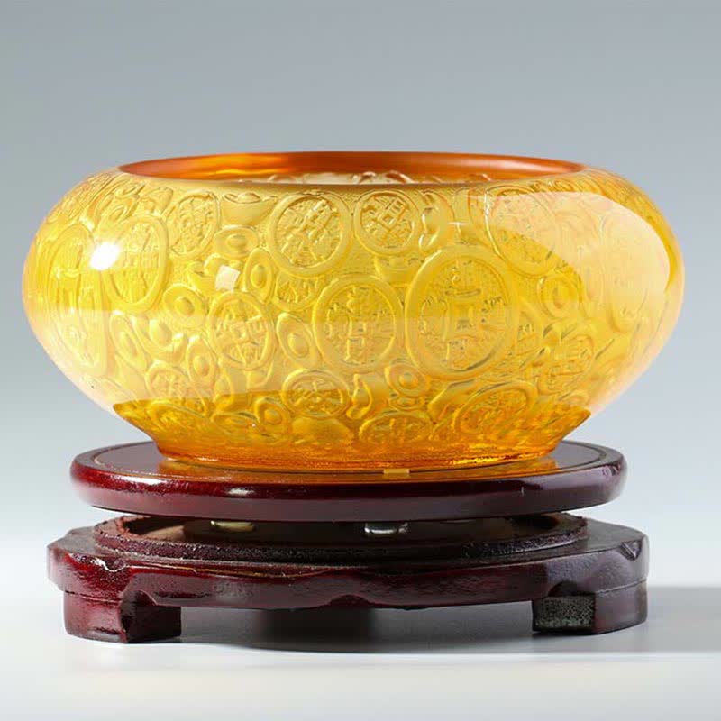 Handmade Liuli Crystal Treasure Bowl for Prosperity Decor