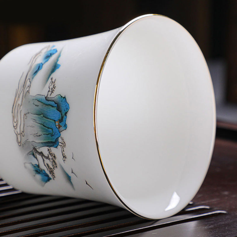120ml Ceramic Teacup | Mountains Rivers Tree Elegance