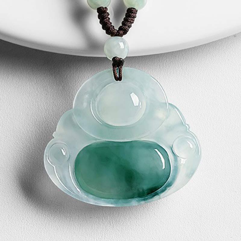 Cyan Jade Luck Necklace Pendant with Buddha Symbol