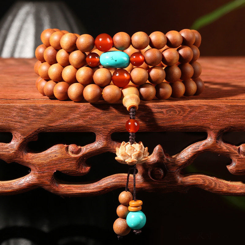 8mm Sandalwood Lotus Enlightenment Charm Bracelet