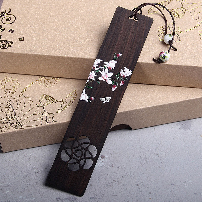 Ebony Wood Butterfly Flower Bookmark for Zen Décor