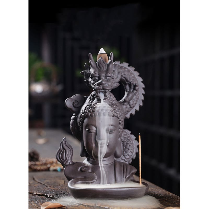 Purple Clay Buddha Dragon Incense Burner 10.5cm Meditation