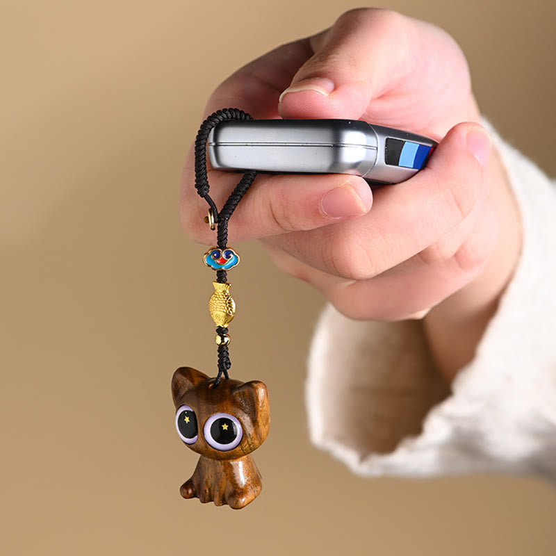 Green Sandalwood Koi Fish Lucky Cat Key Chain Decoration