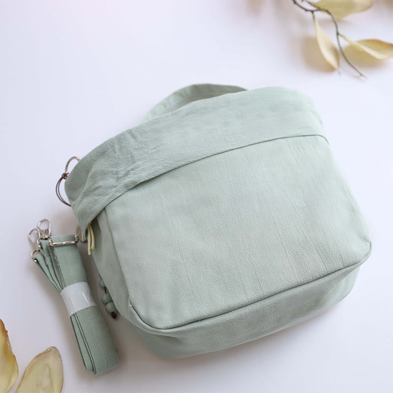 Cotton Linen Tote Bag with Spiritual Lotus Embroidery 20cm