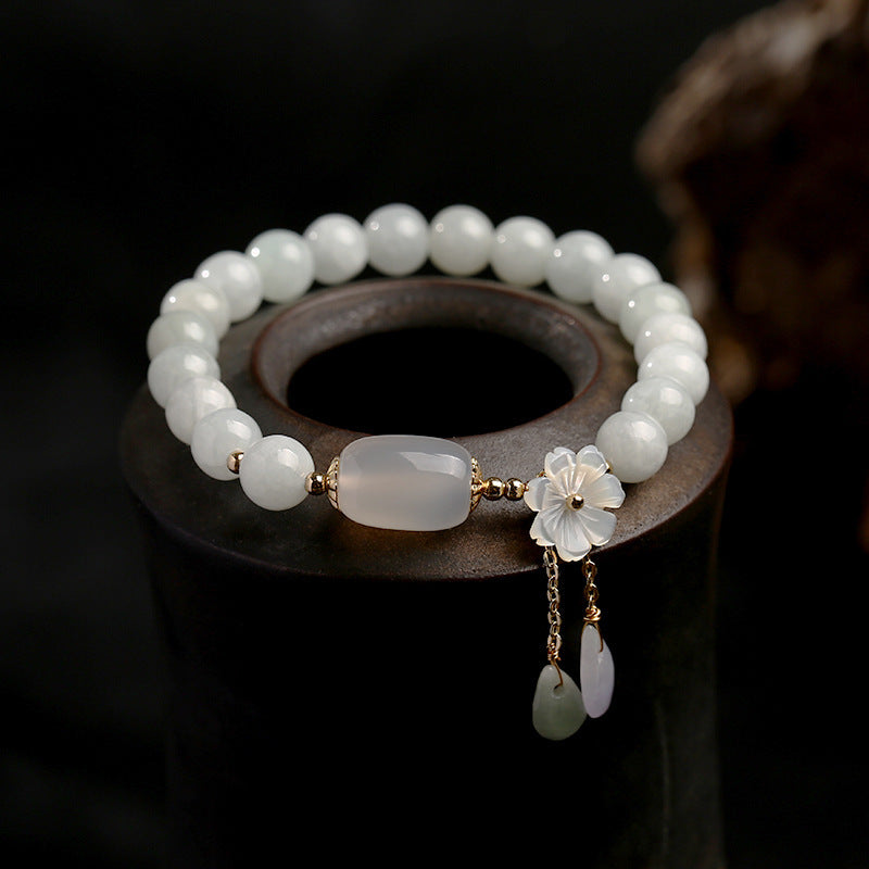 White Jade Luck & Protection Bracelet 7.5mm Beads