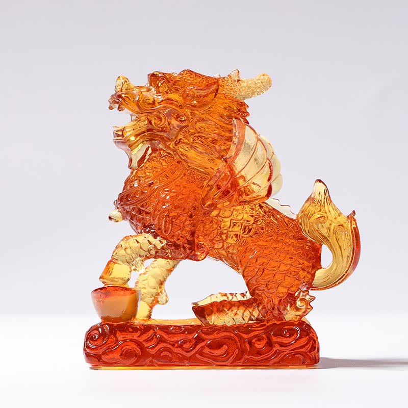Handmade Liuli Feng Shui Kirin Crystal Art Piece