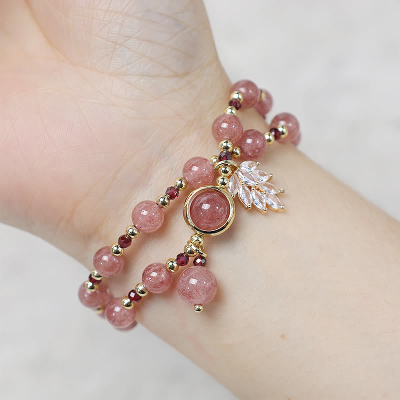 6mm Strawberry Quartz Love Healing Double Wrap Bracelet