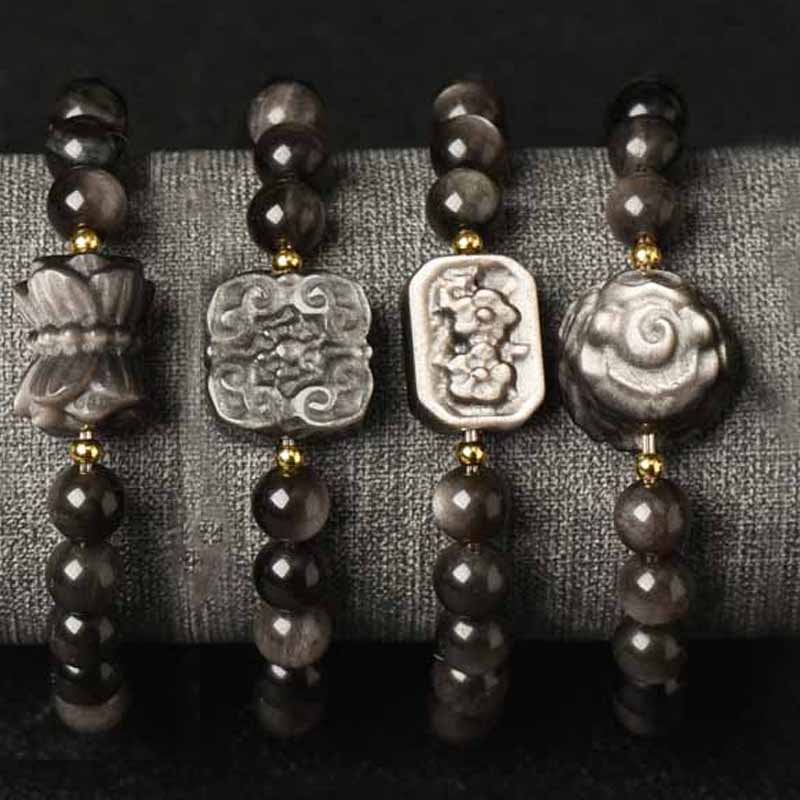 Silver Sheen Obsidian Protection Bracelet 8mm Meditation Beads