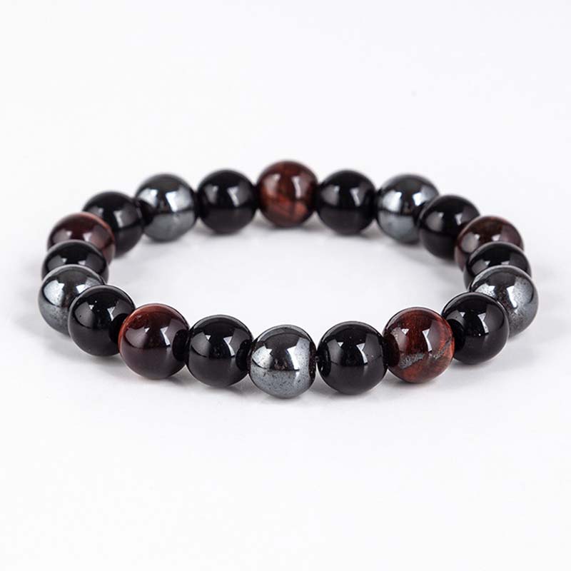Unisex Tiger Eye Bracelet Necklace Set with 10mm Beads for Protection