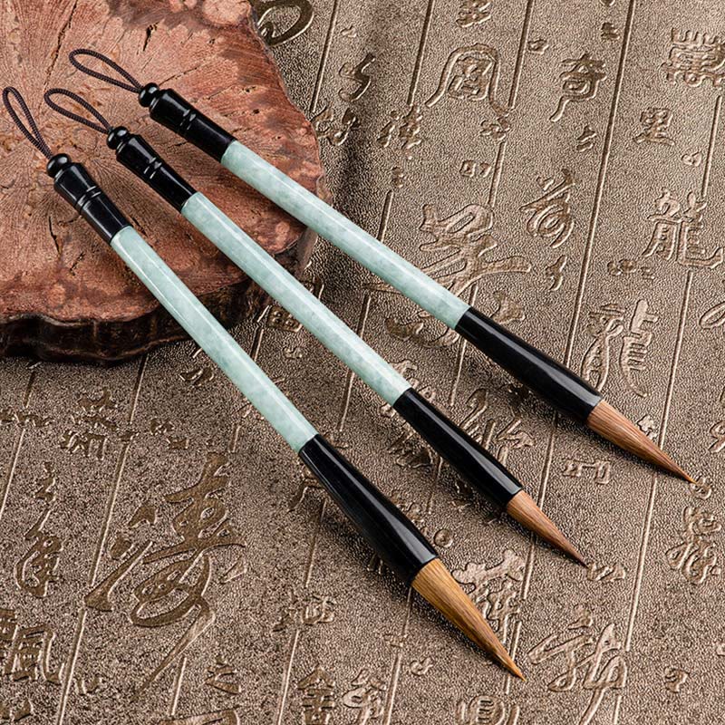 Natural Jade Luck Chinese Calligraphy Brush with Gift Box