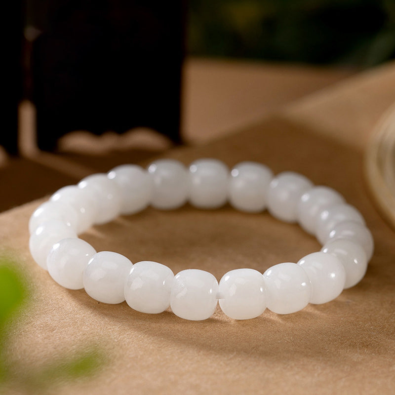 8mm White Jade Protection Bracelet for Happiness & Luck