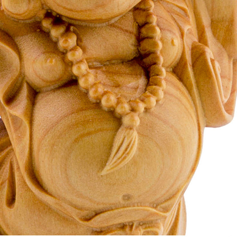 Boxwood Laughing Buddha Statue for Prosperity & Serenity