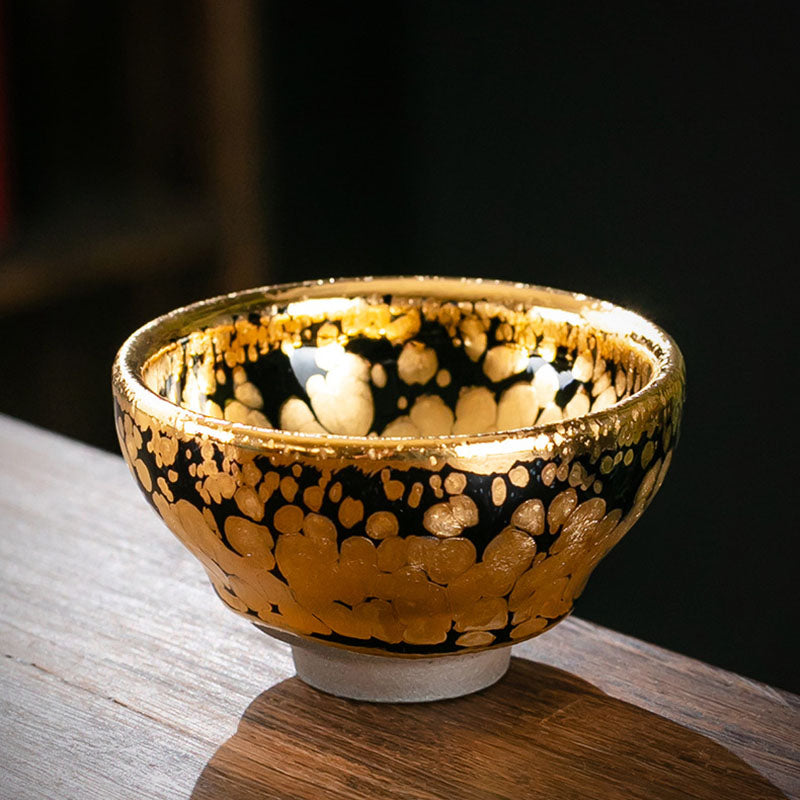 24K Gold Spot Pattern Jianzhan Ceramic Tea Cup Bowl