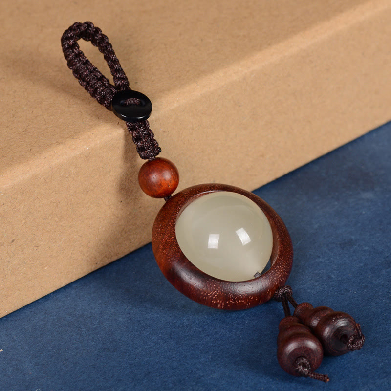 Ebony Wood Peace Key Chain | Red & Green Sandalwood Glow Beads