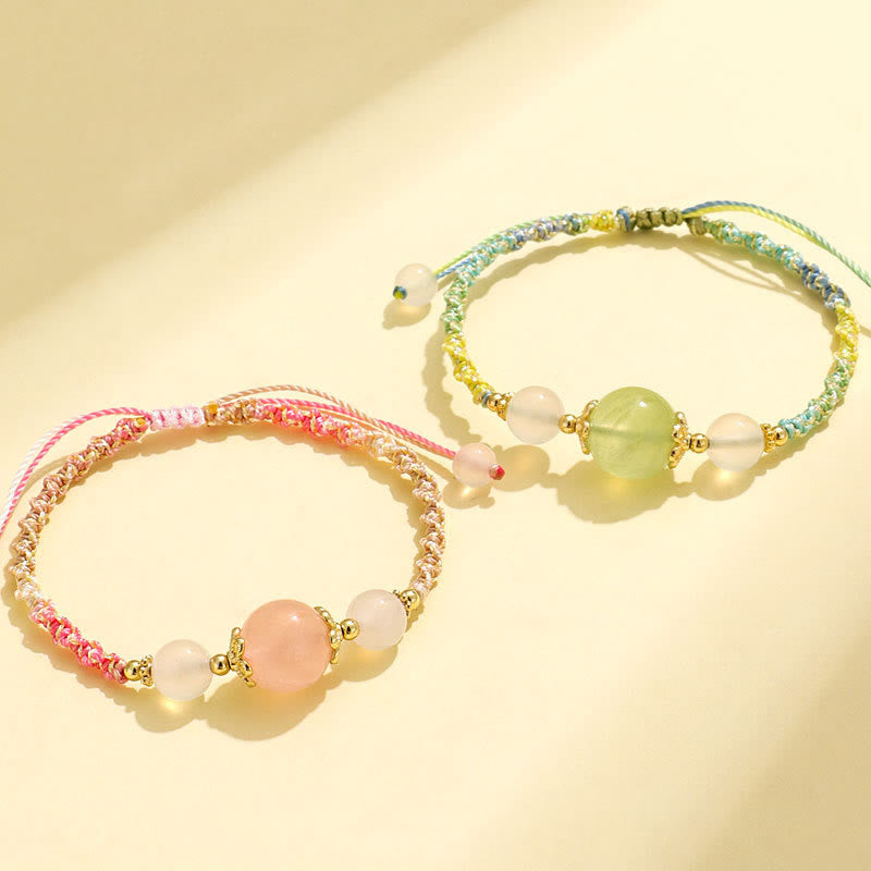 Strawberry Quartz Healing Bracelet with Pink Crystal & White Agate 12mm