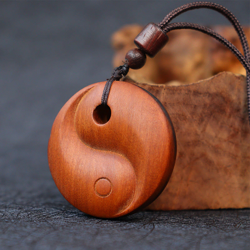 Lightning Struck Jujube Wood Yin Yang Luck Necklace