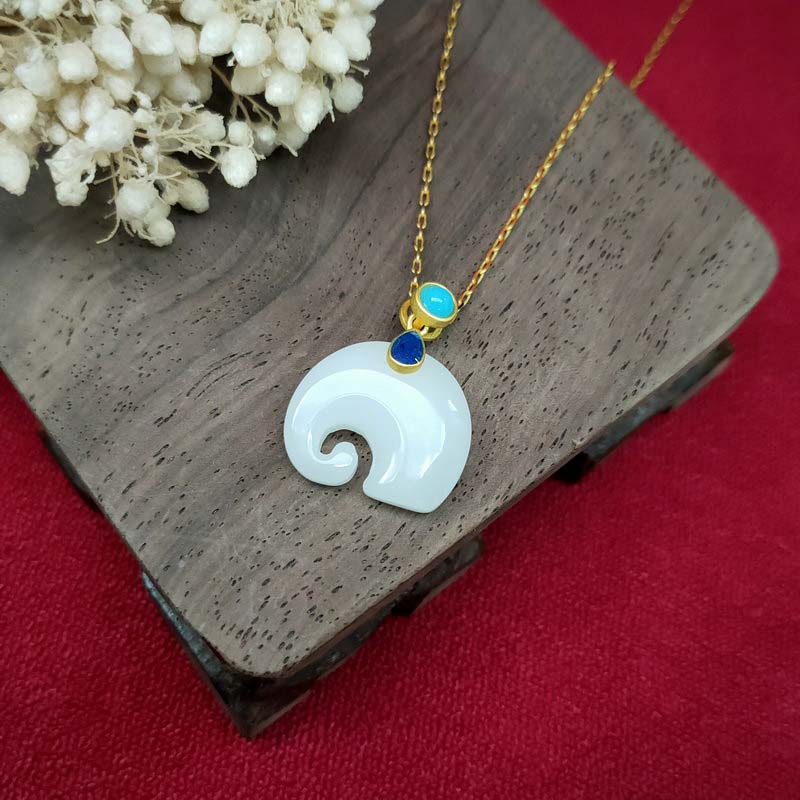 White Jade Elephant Luck Necklace | Strength & Protection