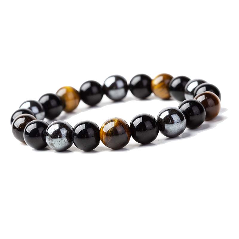 Unisex Tiger Eye Bracelet Necklace Set with 10mm Beads for Protection