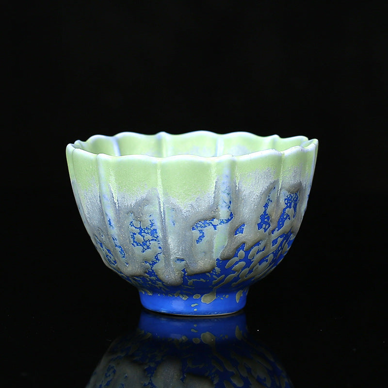 Retro Blue Red Gradient Lotus Ceramic Teacup Bowl
