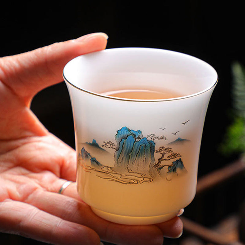 120ml Ceramic Teacup | Mountains Rivers Tree Elegance