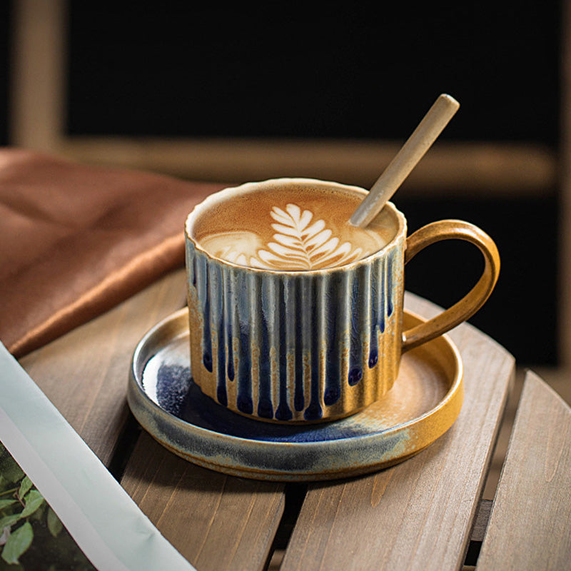 250ml Retro Striped Kiln Change Ceramic Coffee Mug | Zen Decor