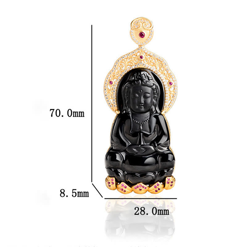 Black Jade Kwan Yin Avalokitesvara Necklace for Protection