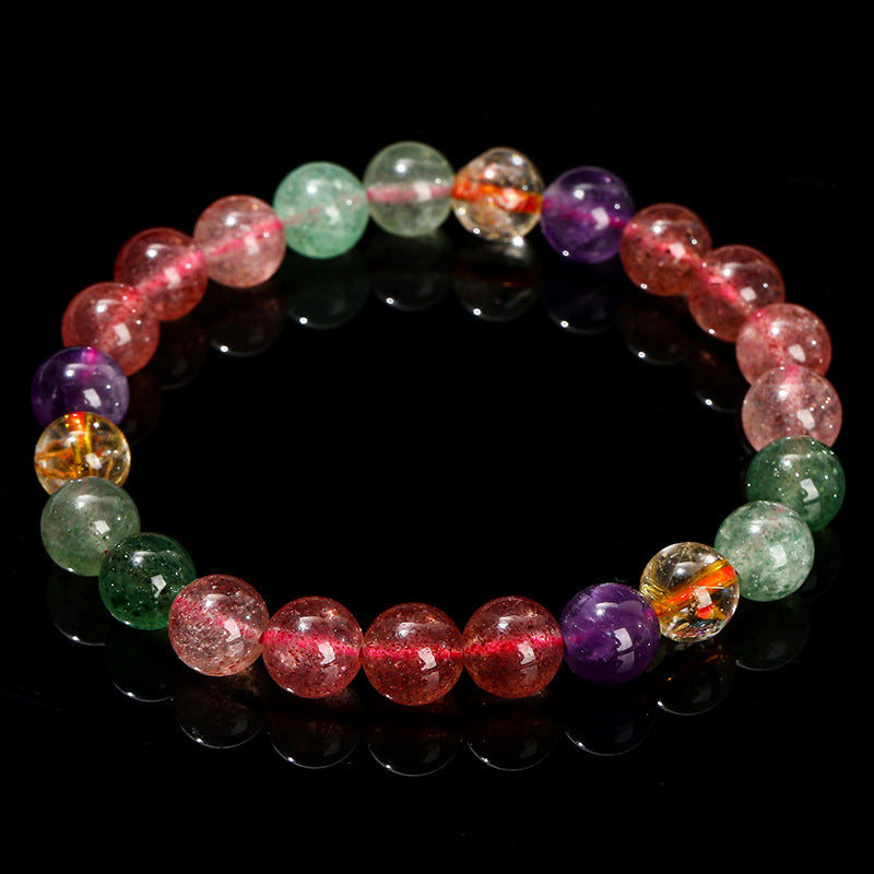 8mm Multicolored Strawberry Quartz Love Bracelet