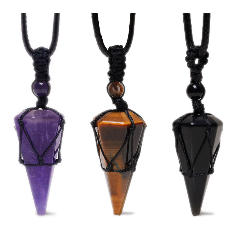 Tiger Eye Natural Stone Pendant Necklace for Protection